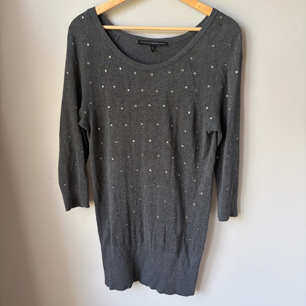 White House Black Market Sweater Womens Sz Small Gray 3/4 Sleeve Sweatshirt WHBM